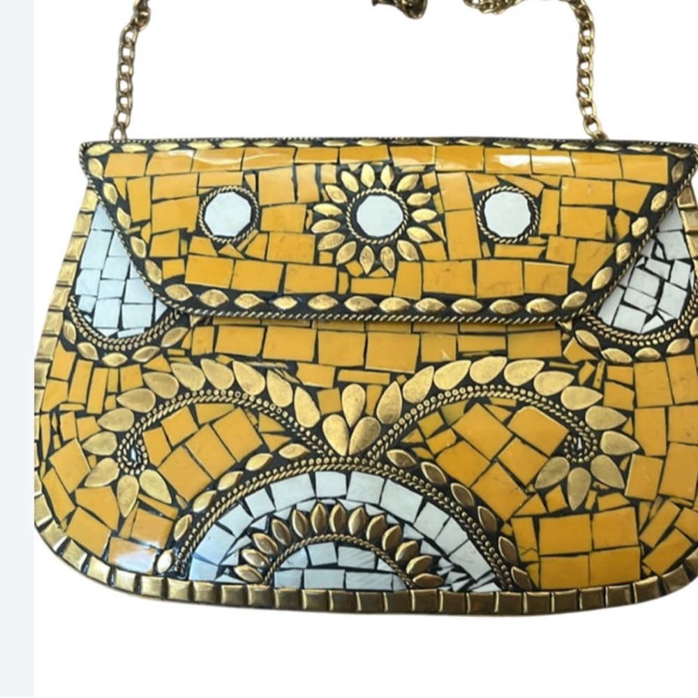 Antik Batik Yellow and Gold Mosaic Clutch